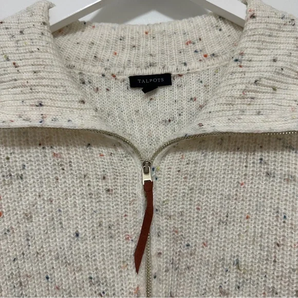 Talbots Half Zip Mockneck Pullover Speckled Off White Quarter Zip with Pocket - Picture 5 of 10